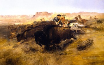 アメリカインディアン Painting - バッファロー狩り 1895年 チャールズ・マリオン・ラッセル アメリカ・インディアン